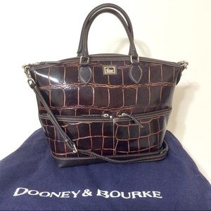 Dooney & Bourke Dillen Croc Embossed Leather Lg Satchel Brown
